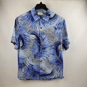 Caribbean Silk Mens Short Sleeve Button Up Shirt Medium Blue Feathers